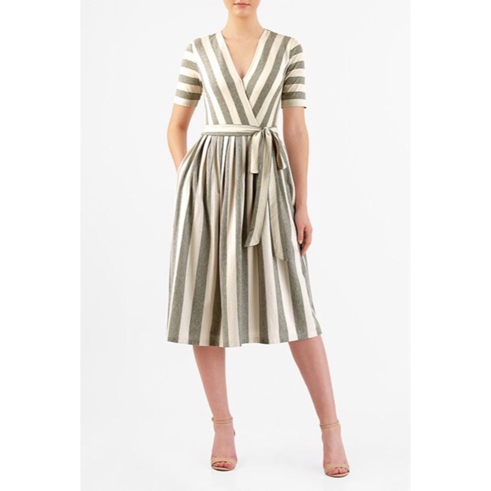 eShakti Stripe Cotton Fit & Flare Dress